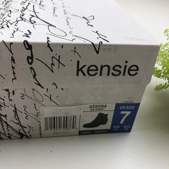 Kensie Gerona Dark Grey Suede Stacked Heel Bootie - Picture 9 of 9